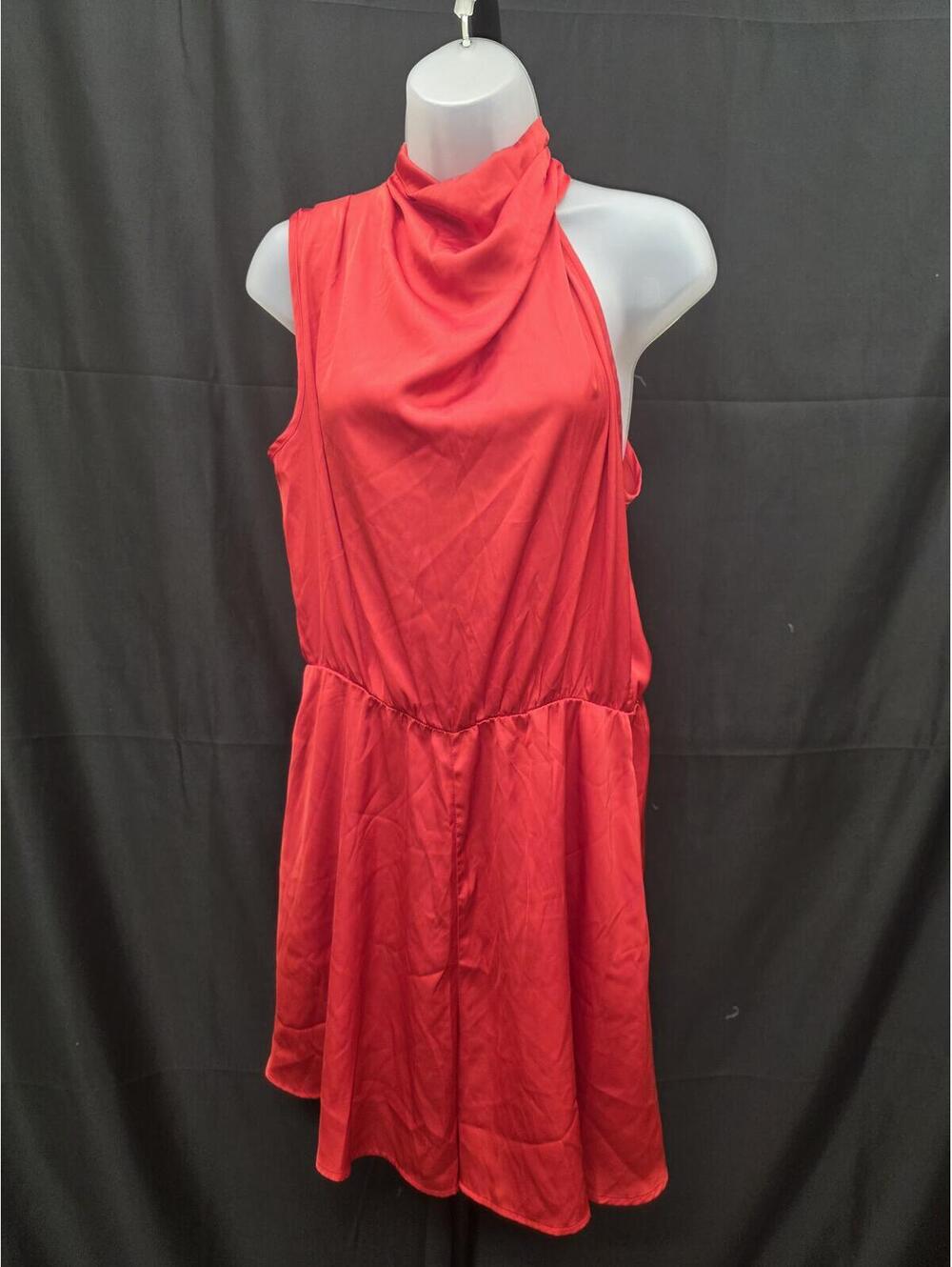 BTFBM WOMEN’S SATIN MOCK NECK SUMMER ROMPER RED SIZE M